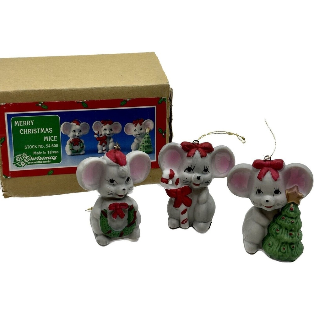 Vintage MCM‎ Christmas Around The World Merry Christmas Mice Ornaments Kitschy